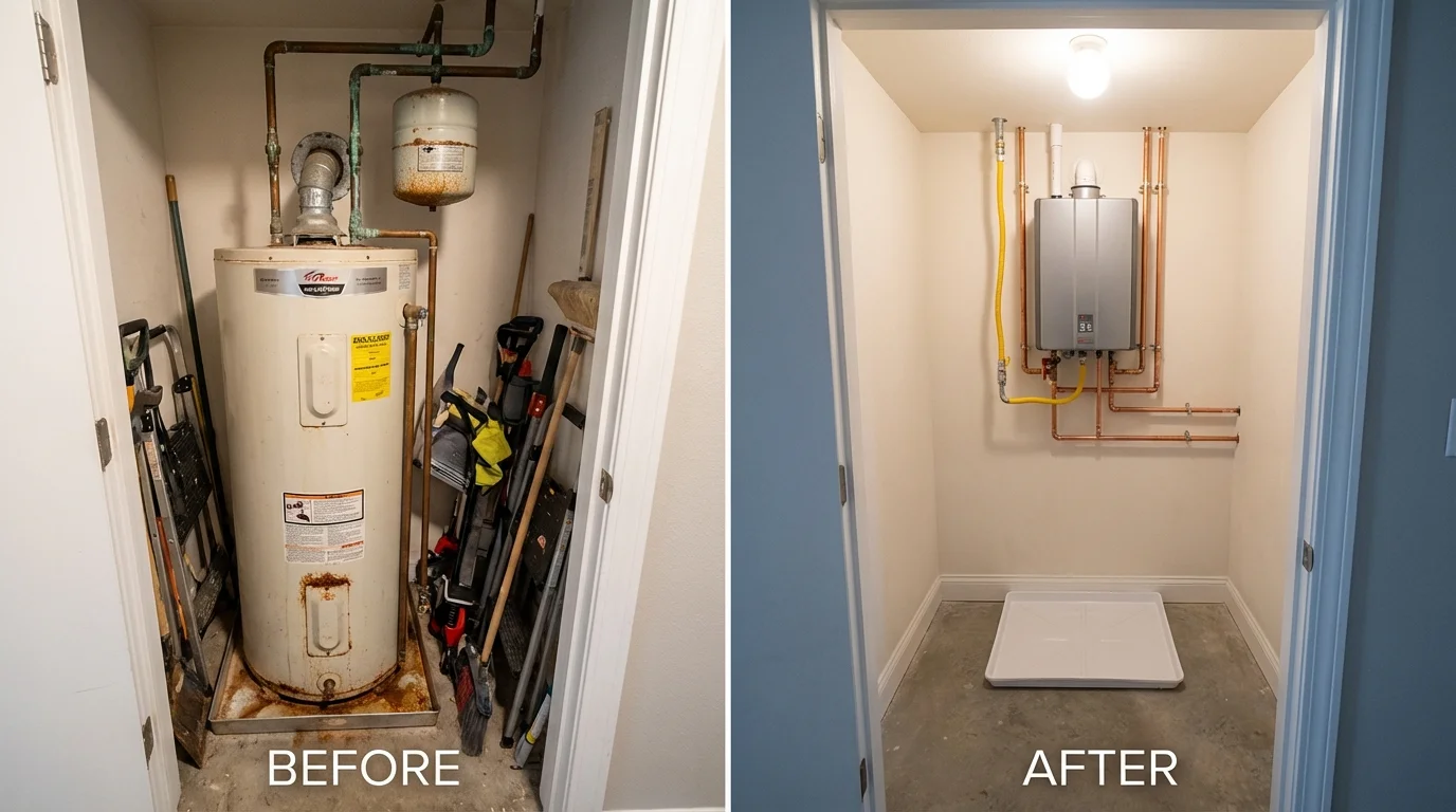 Tank water heater versus wall-mounted tankless unit comparison for Waldorf, MD homeowners