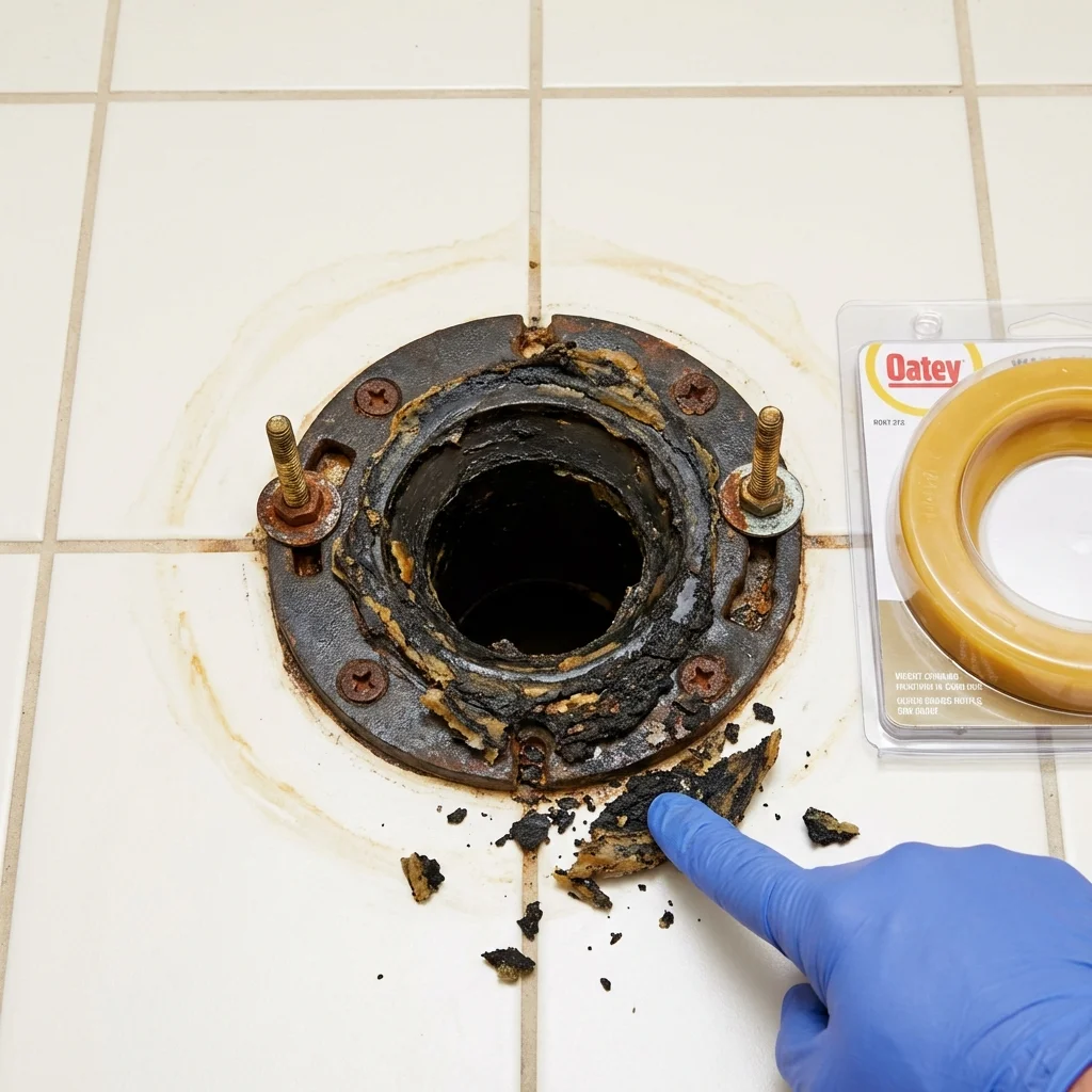 Failed wax ring showing water seepage at the base of a toilet in a Waldorf, MD home