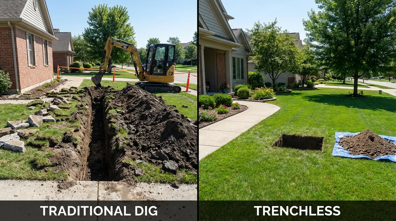 Trenchless sewer repair with minimal yard damage versus traditional excavation in Waldorf, MD